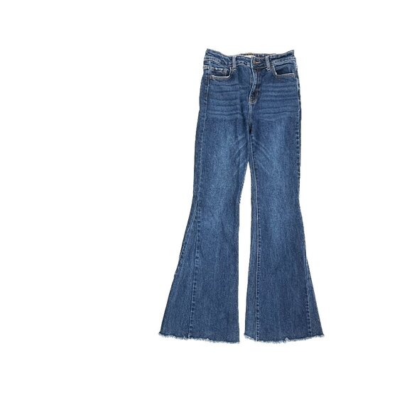 Cello Flare Raw Hem Women's size 5 Dark Wash Blue Denim Jeans - Picture 1 of 5